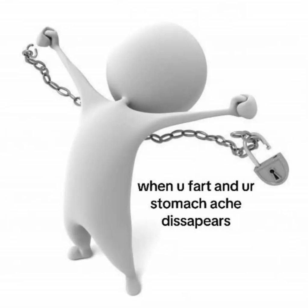 A meme featuring a 3D white humanoid figure breaking free from heavy metal chains and a padlock. The figure has its arms raised in a gesture of triumph or liberation. Overlaid text at the bottom provides a humorous context for the liberation.