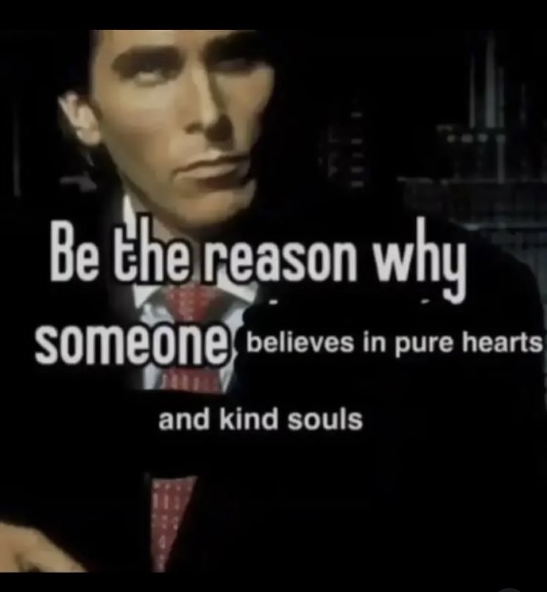 A low-resolution meme featuring a close-up shot of actor Christian Bale, appearing to be in character as Bruce Wayne. He is wearing a dark suit, white shirt, and a red patterned tie. The background is dark and out of focus. Large white text is overlaid on the image, providing an inspirational quote.